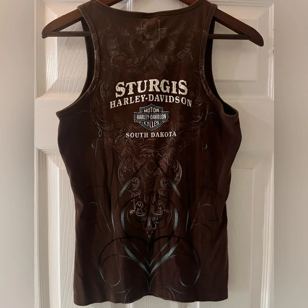 Harley-Davidson Sturgis South Dakota Tank Top Women’s Large Brown Graphic - Picture 2 of 3